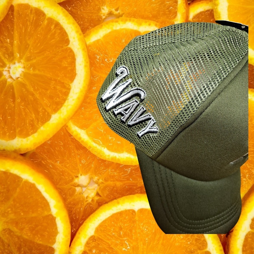 Wavy Distribution Olive Green Mesh Trucker‎ Hat WD Logo Adjustable - Picture 2 of 7